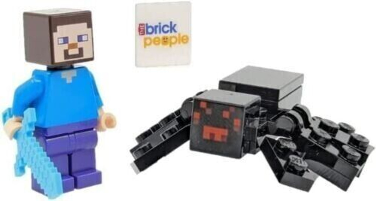 LEGO Minecraft Steve Minifigure with Pickaxe and Spider