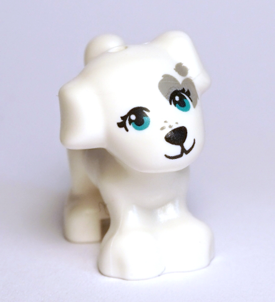 LEGO® City - White Dog - Dark Turquoise Eyes, Black Nose and Mouth and Dark Bluish Gray Patch Pattern (Cookie)