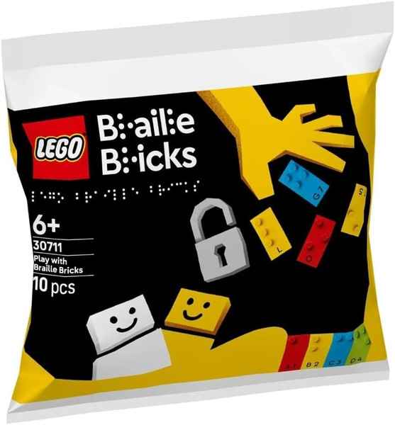 LEGO Braille Bricks Educational Set 30711, Interactive Tactile Learning Polybag with 10 Pieces, Ages 6+, Colourful Building Blocks for Braille Recognition and Creative Play
