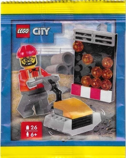 LEGO City: Builder Minifigure Plate Compactor and Flashing Arrow Sign - Ages 6+
