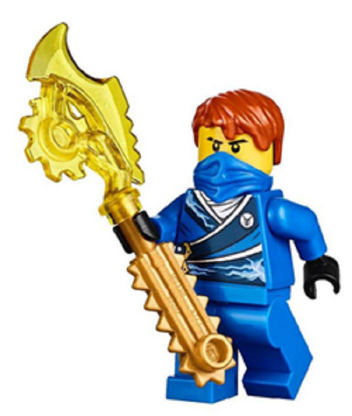 LEGO Ninjago Jay Rebooted minifigure with two golden swords and techno  blade.