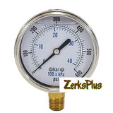 400 PSI Liquid Filled 2-1/2" Pressure Guage Stainless Case Lower Mt