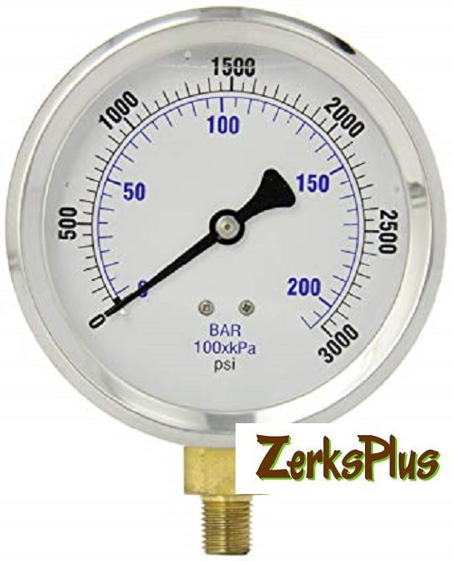 3000 PSI Liquid Filled 2-1/2" Pressure Guage Stainless Case Lower Mt