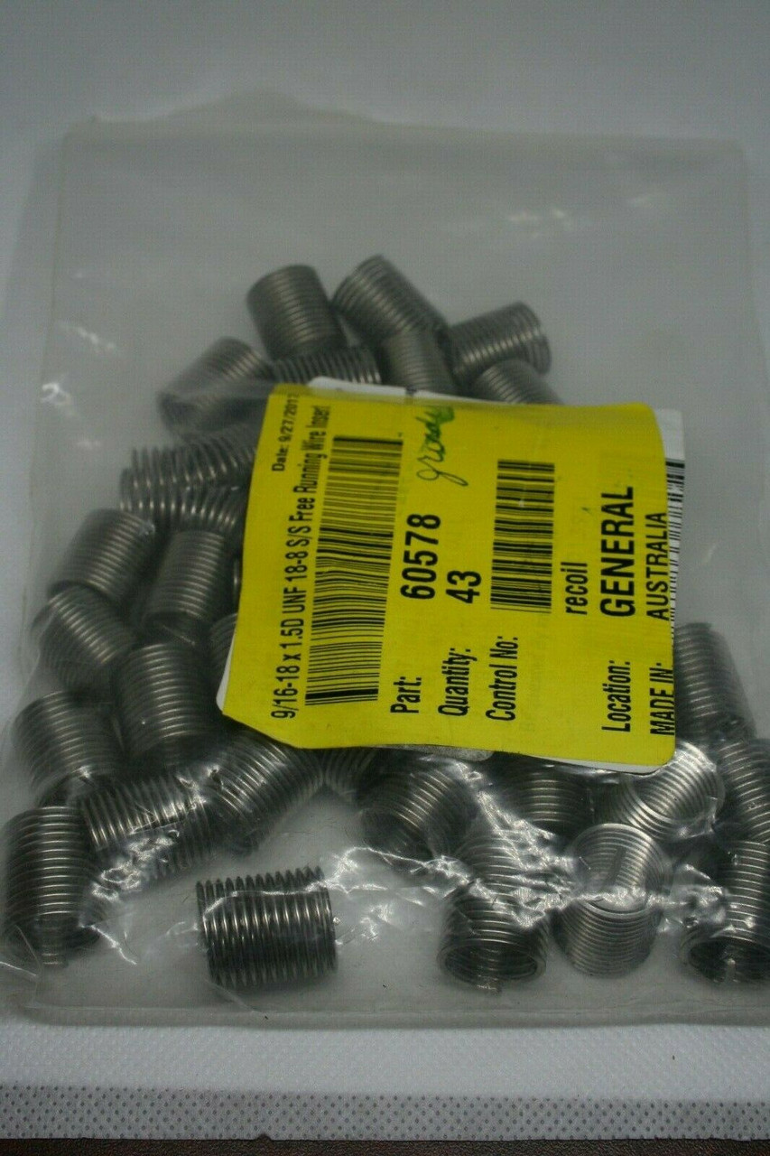 (43) 9/16-18 x 1.5 UNF 18-8 S/S Free Running Wire Inserts