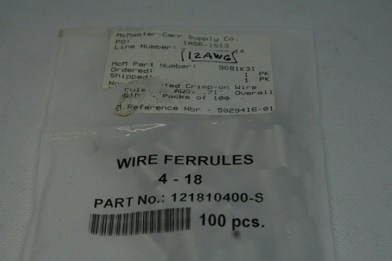 BAG OF 100 - McMaster-Carr Part # 121810400-S WIRE FURRULE, 4 mm2 / 18 mm