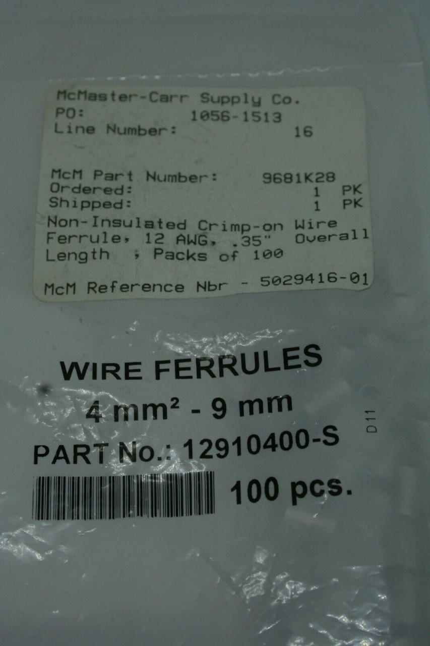 BAG OF 100 - McMaster-Carr Part # 12910400-S WIRE FURRULE, 4 mm2 / 9 mm