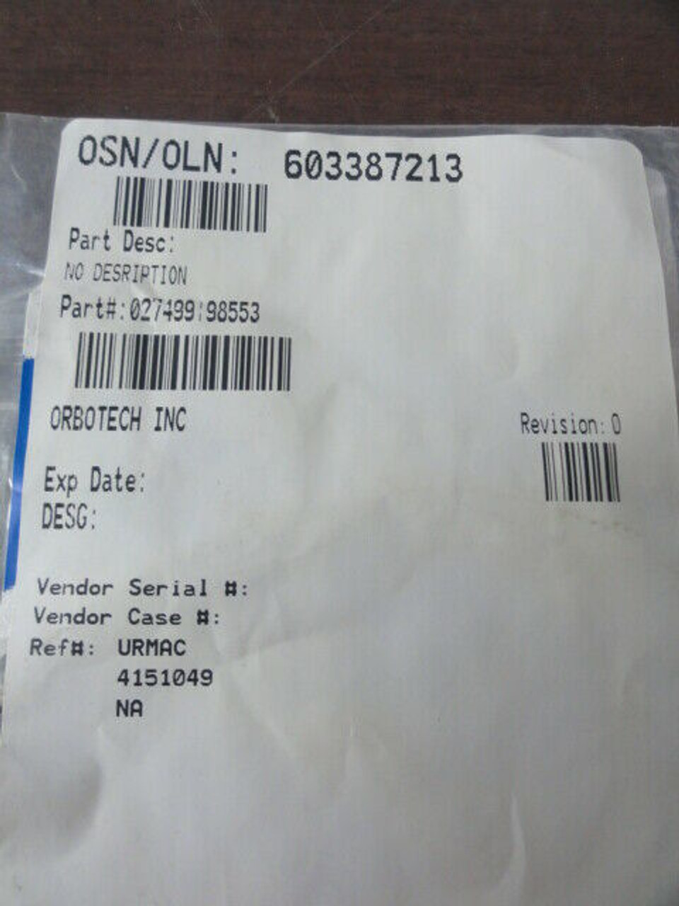 Orbotech Inc. P/N 027499:98553 Timming Belt, 2.03p. 144ZB. 1/4w. Npn, I# 027499