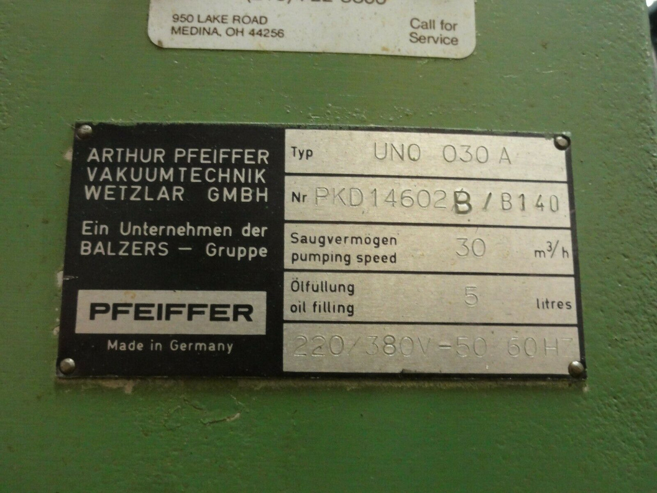 PFEIFFER TYPE UNO 030A VACUUM PUMP, 30m3/h, W/AEG MOTOR 90SX4