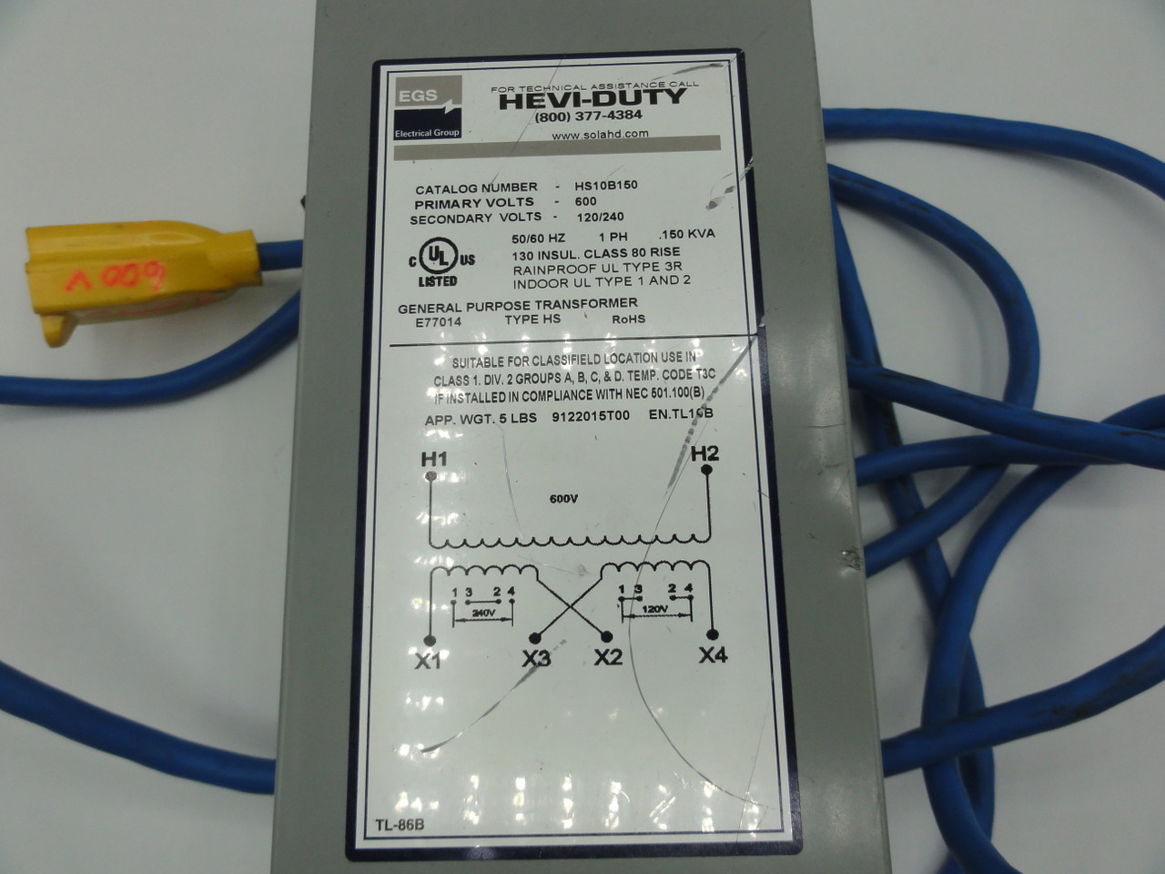 Hevi-Duty HS10B150 600V General Purpose Transformer with Cable