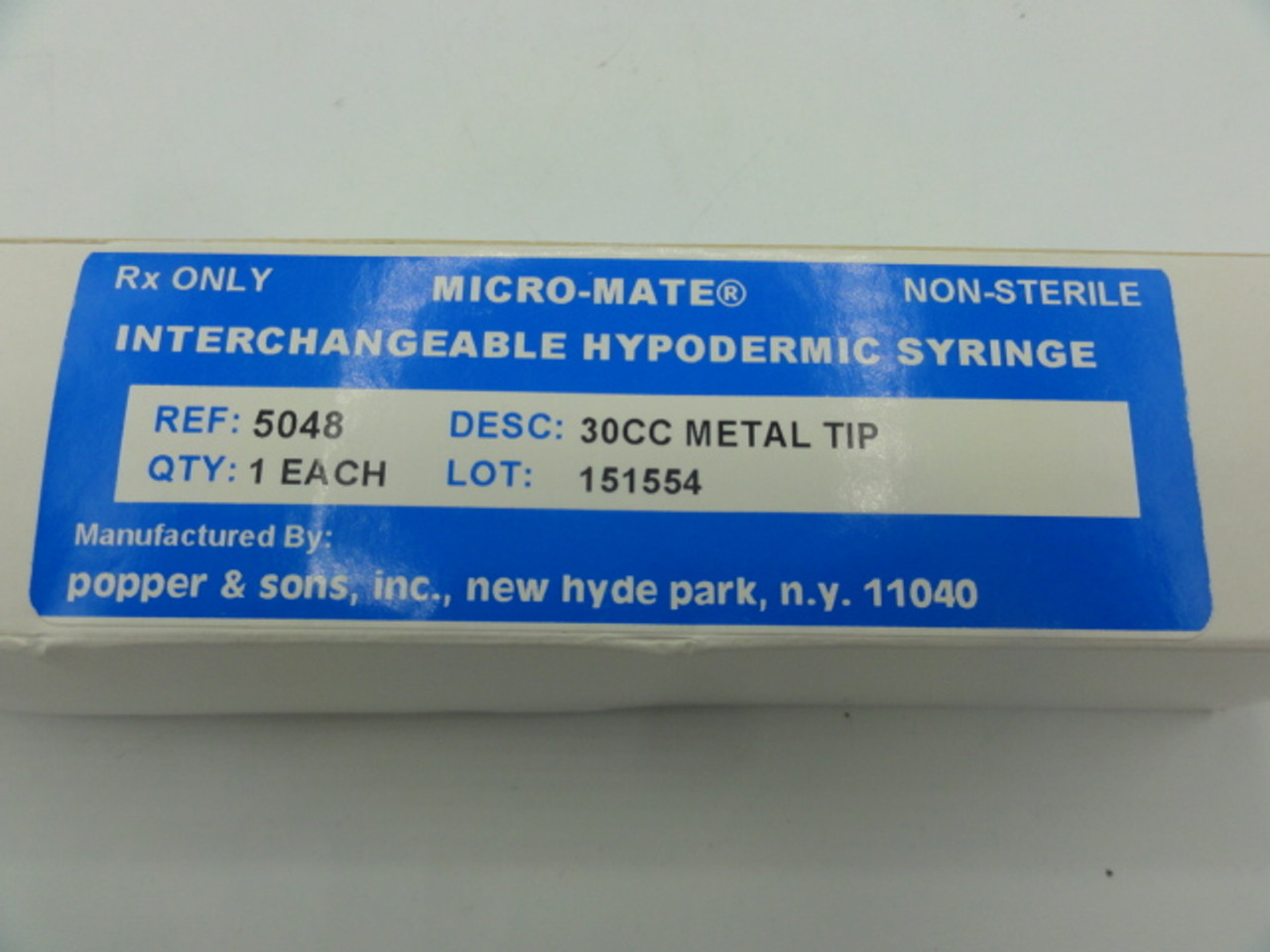 Micro-Mate 5048 Interchangeable Hypodermic Syringe, 30 CC Metal Tip