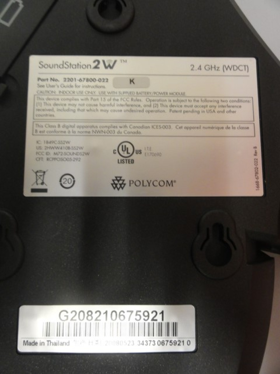 Polycom SoundStation2W 2201-67800-022 Conference Phone w/ (2) Extended Microphones, w/ Out Power Cord