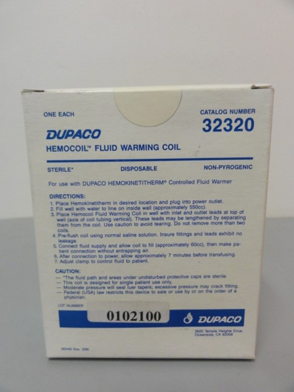 Dupaco 32320 HEMOCOIL Fluid Warming Coil