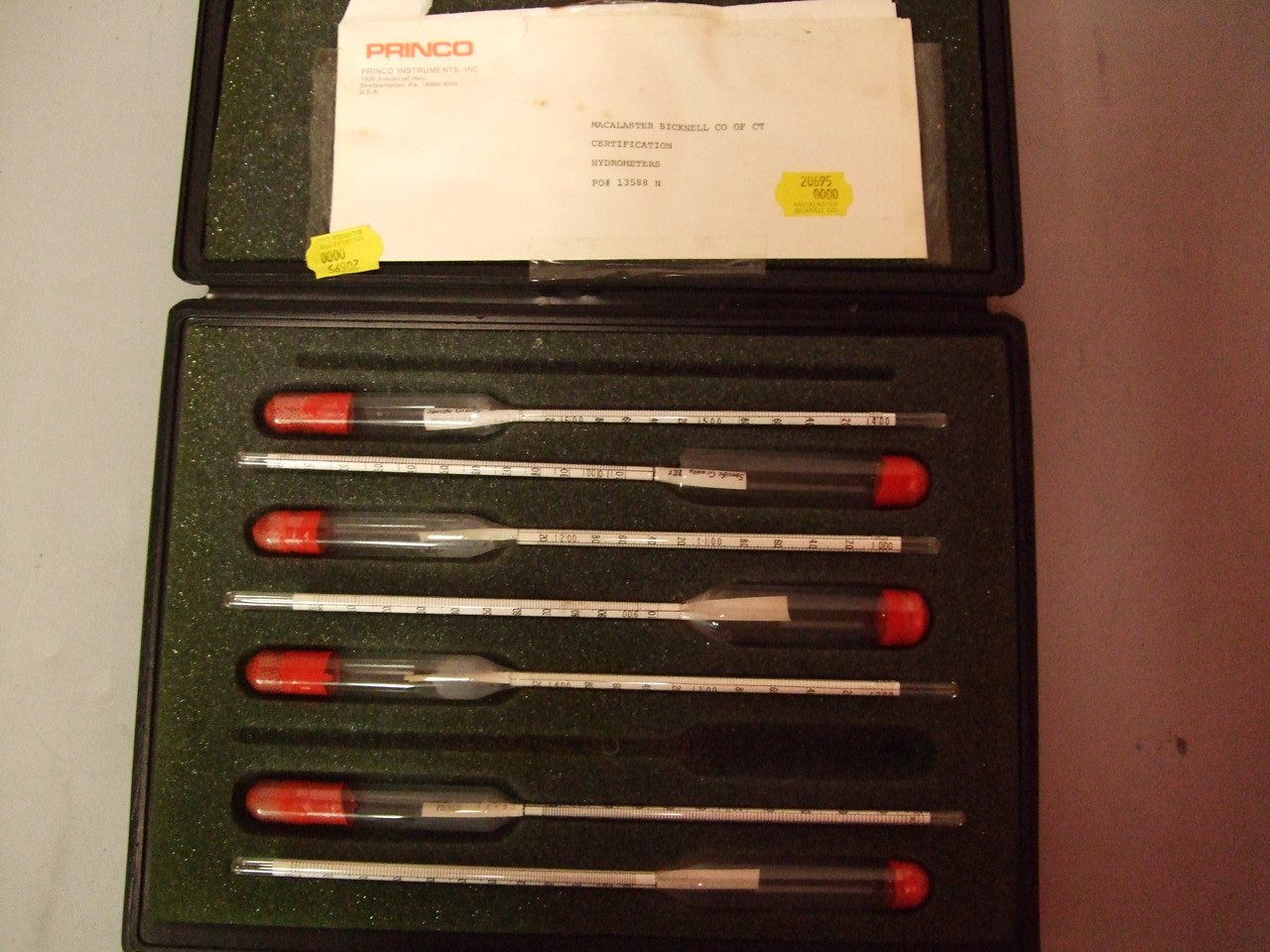 (7) Princo Specific Gravity Hydrometers Glass 1.800-.700