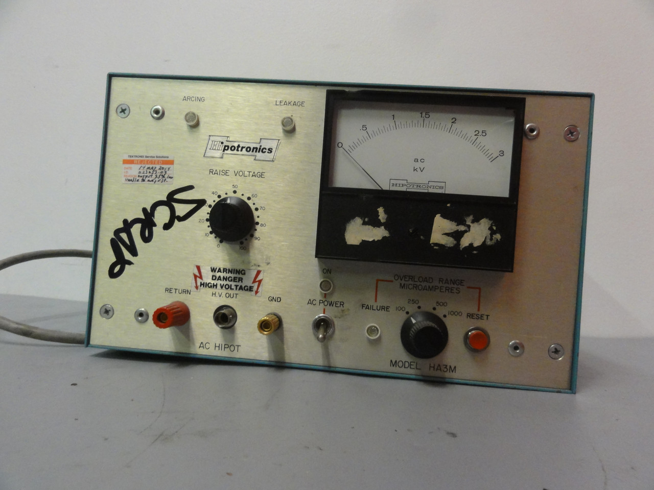 Hipotronics HA3M Hipot Tester- Parts/Repair