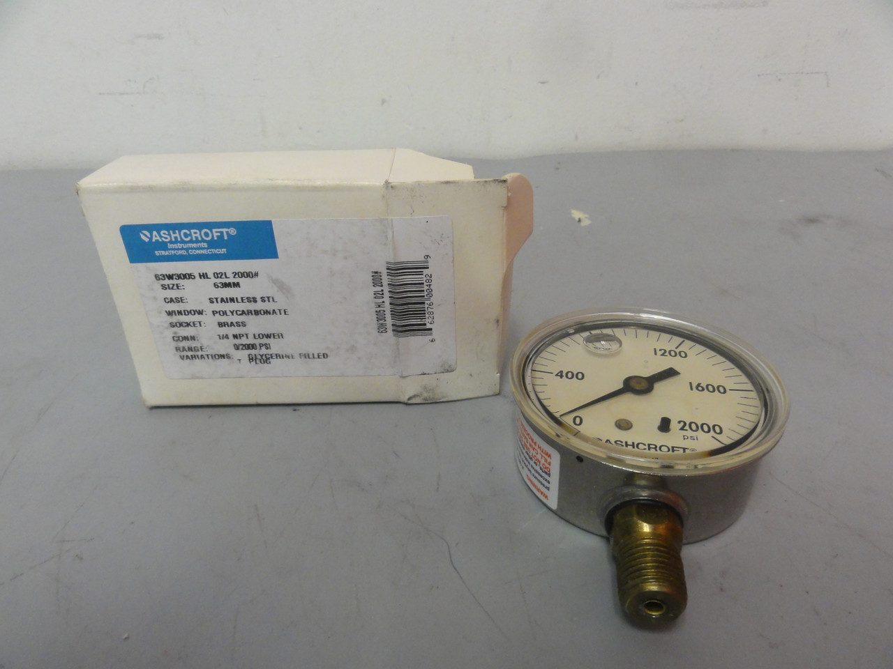 Ashcroft 63W3005 HL 02L 200 Pressure Gauge 0-2000 PSI- New (Open Box)