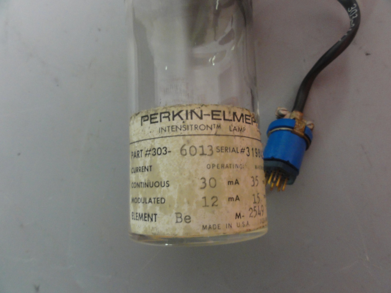 Perkin Elmer Intensitron Lamp 303-6013 Element Be- With Original Box