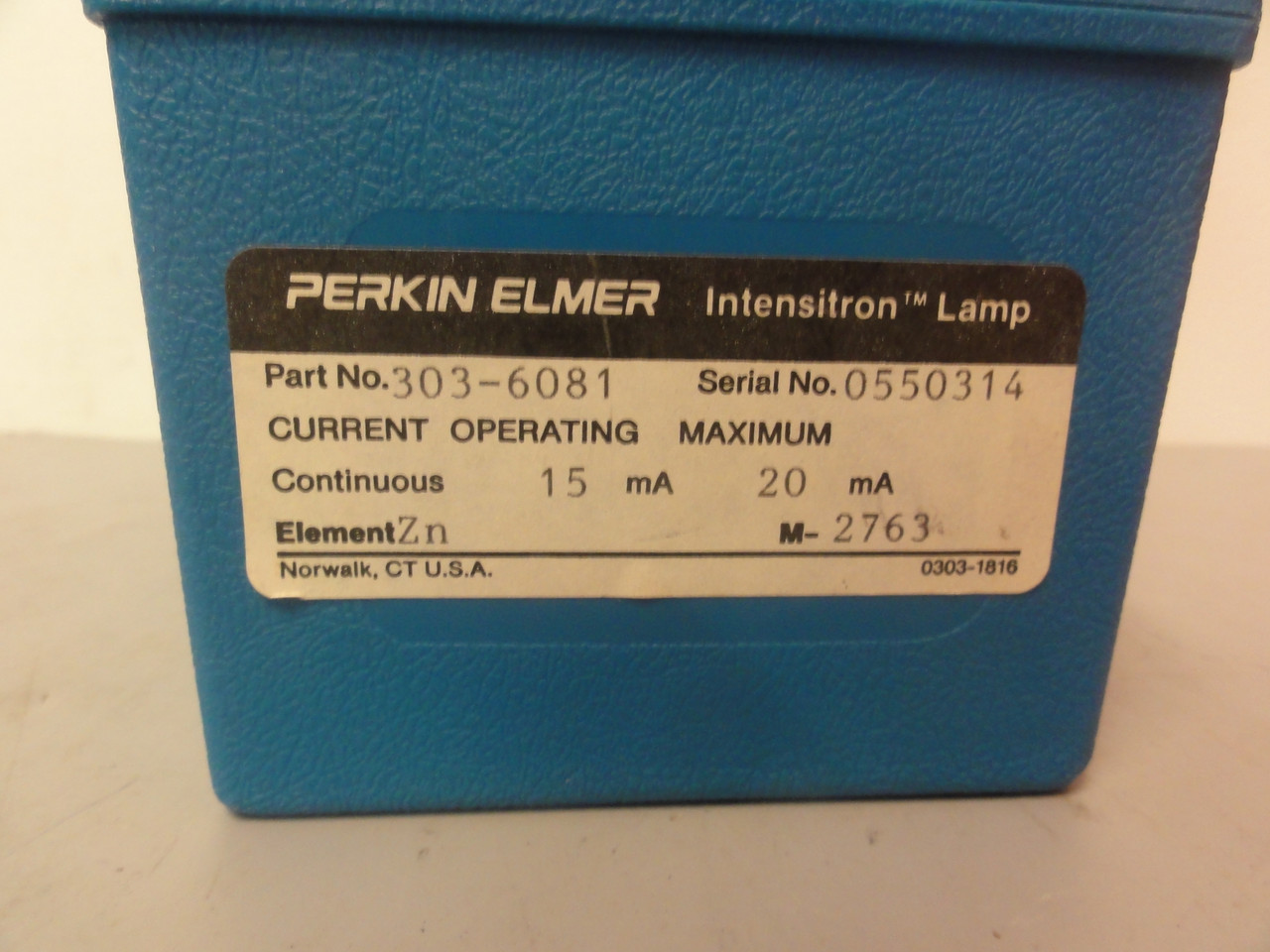 Perkin Elmer Intensitron Lamp 303-6081 Element Zn- With Original Box