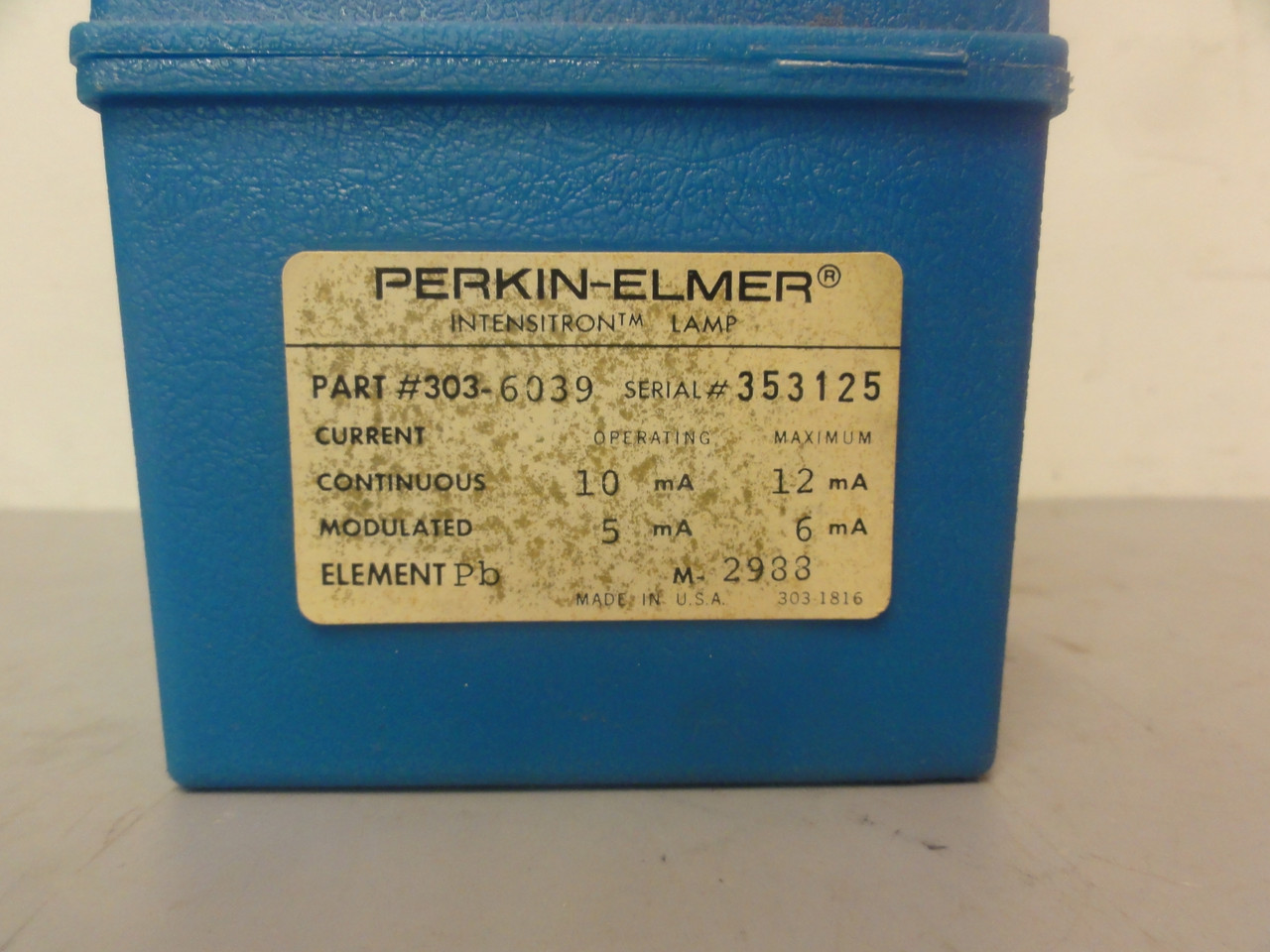 Perkin Elmer Intensitron Lamp 303-6039 Element Pb