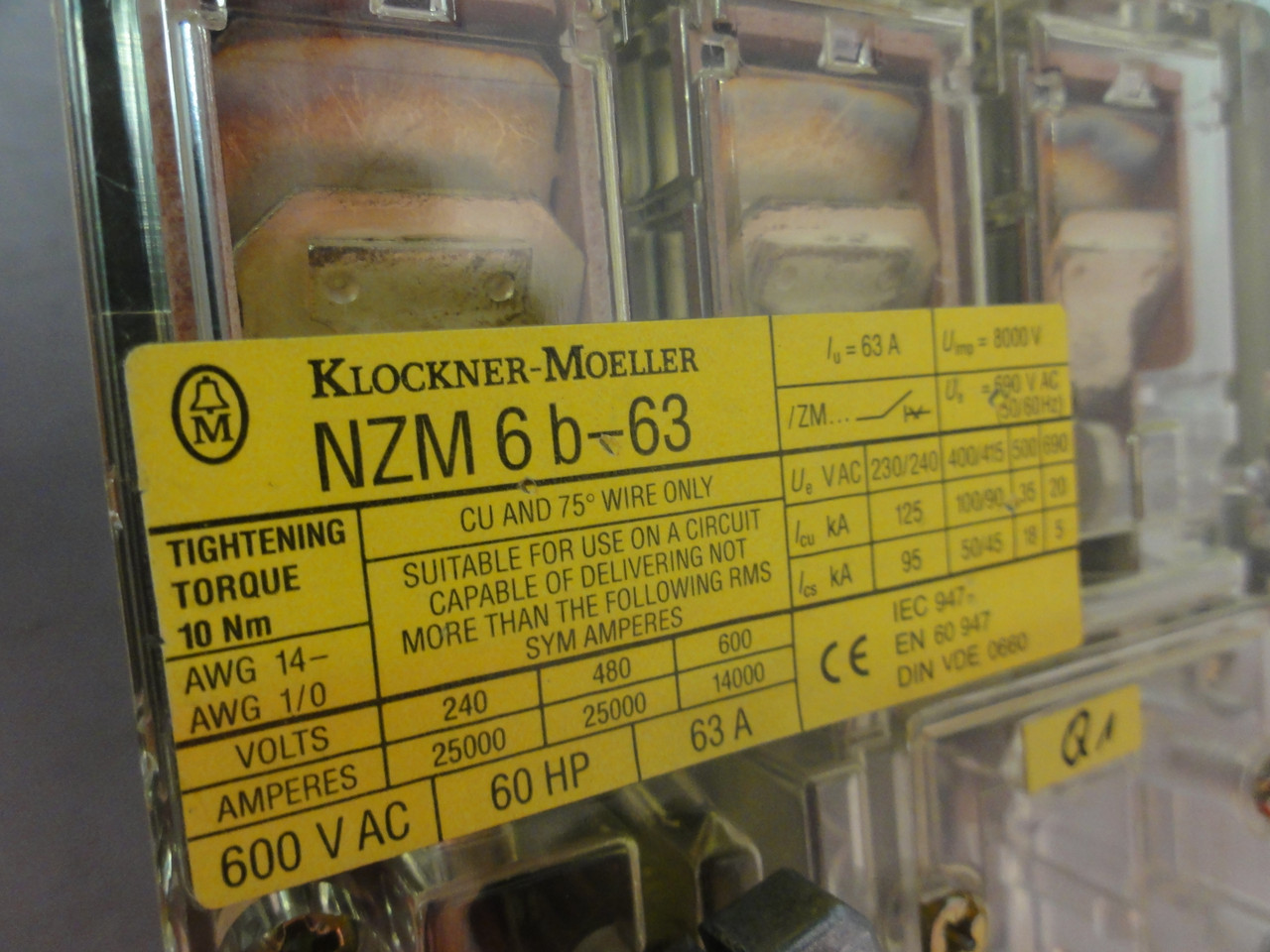 Klockner- Moeller NZM 6b-63 Circuit Breaker W/ Trip Unit ZM6-63-CNA