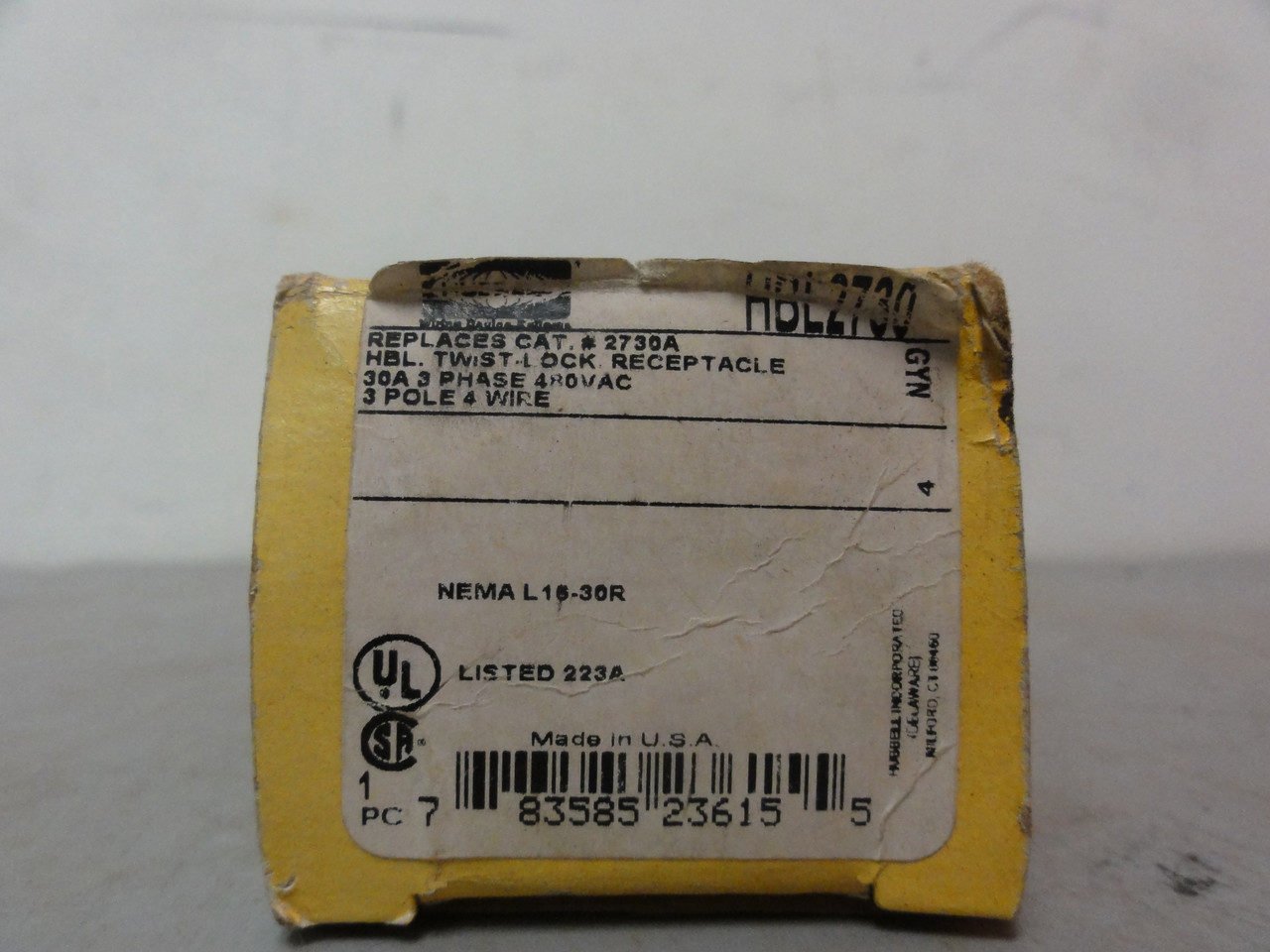 Hubbell HBL 2730 Twist Lock Receptacle 3 Pole 4 Wire 30A 40V- New (Open Box)