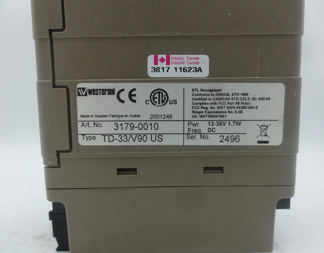 Westermo TD-33 Industrial Modem, V24/RS-232-C, 12-36V