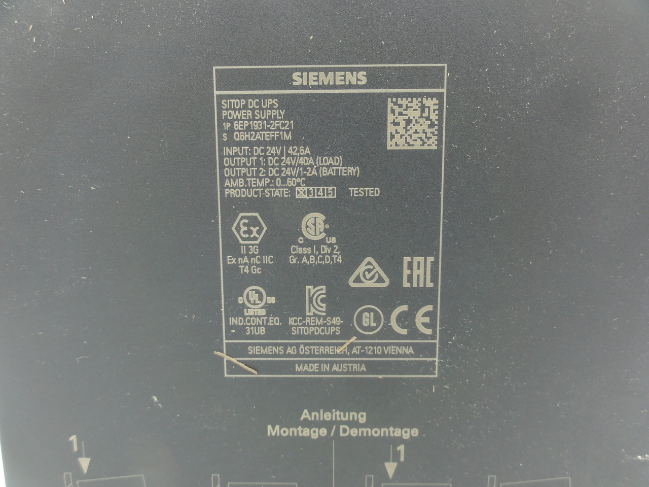 Siemens 6EP1931 SITOP DC UPS Power Supply, 24v, 42,6A