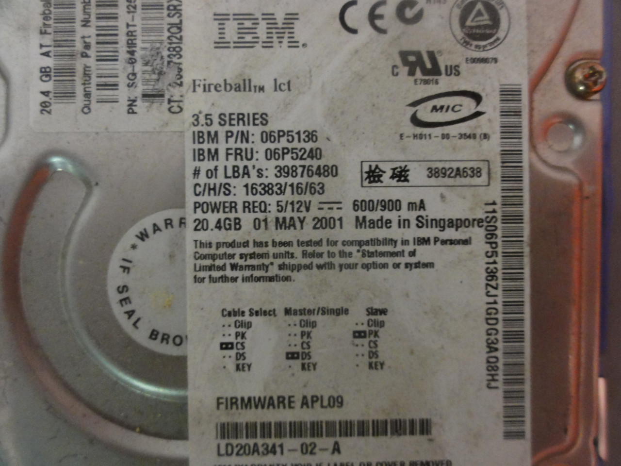 IBM 06P5136 20.4 GB IDE Hard Drive 3.5 Series (Lot of 2)