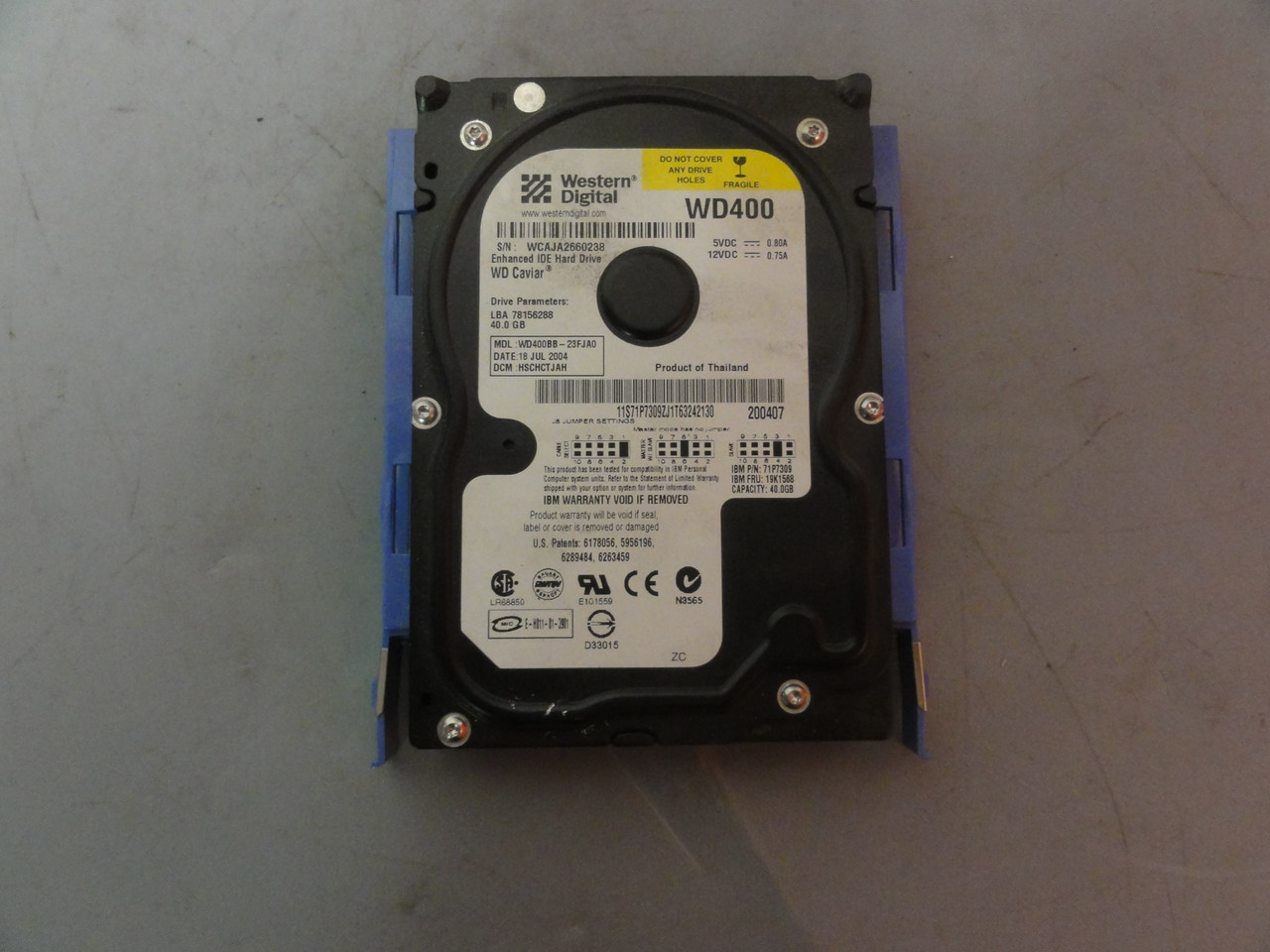 Western Digital WD400BB-23FJA0 IDE Hard Drive W/ Slider Attachment