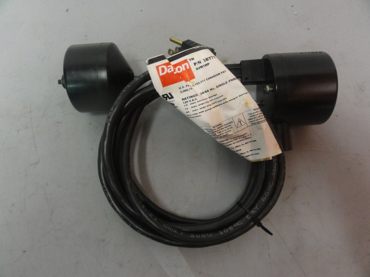 Dayton 3BY71 Float Switch 120VAC 50/60Hz 1 Phase