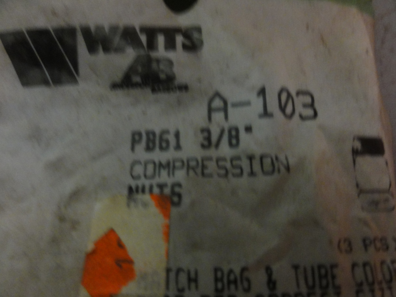 Watts Anderson Barrows Lot of 2 A-103 and A-104 Compression Nuts/ Inserts (New)