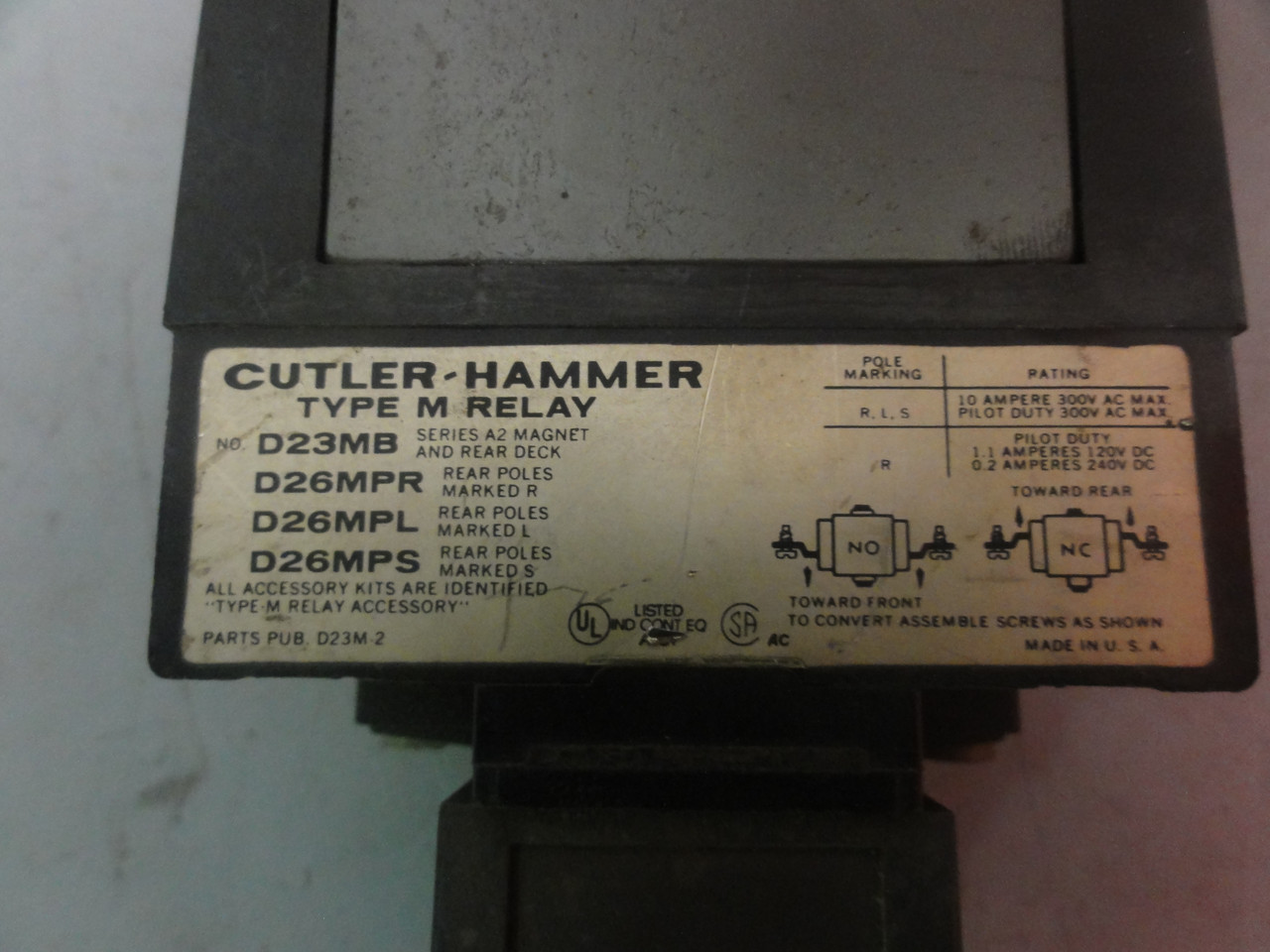 Cutler Hammer D23MB Relay Type M With D87XEL30 On-Delay Timer