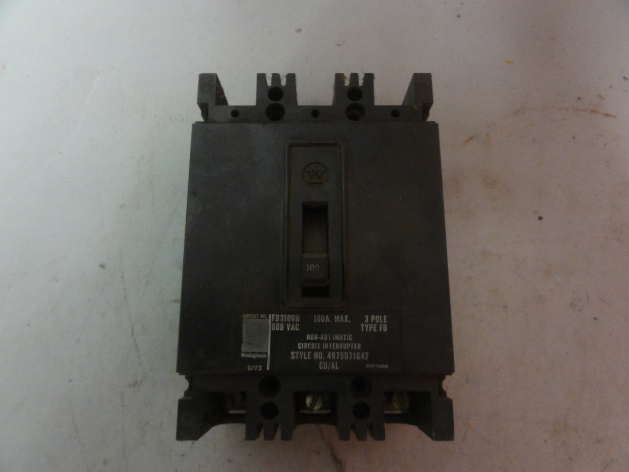 Westinghouse FB-series FB3100N 3 Pole 100 Amp 600V Molded Case Circuit Breaker