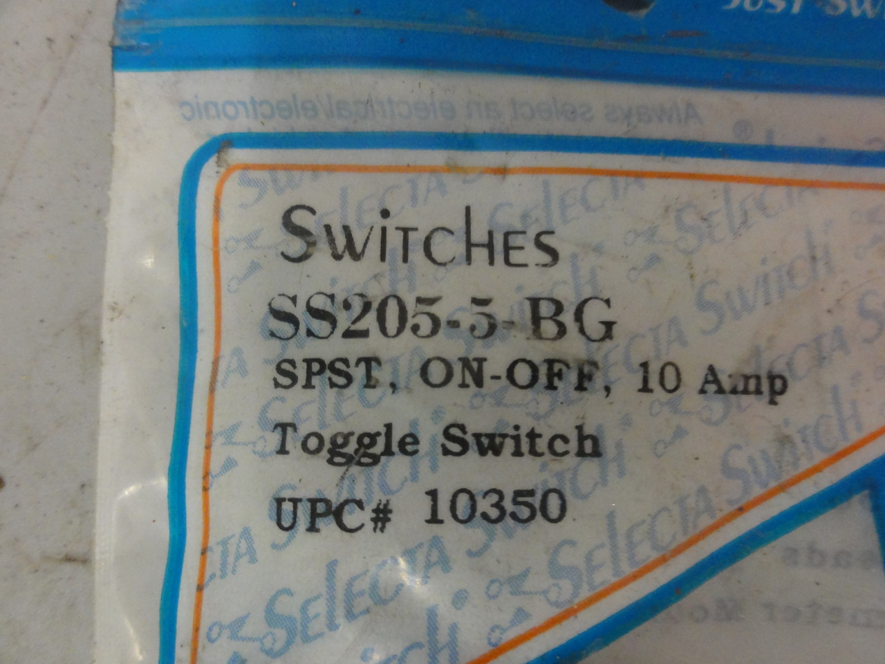 Selecta Switch SS205-5-BG SPST On/Off Toggle Switch 10A 250v