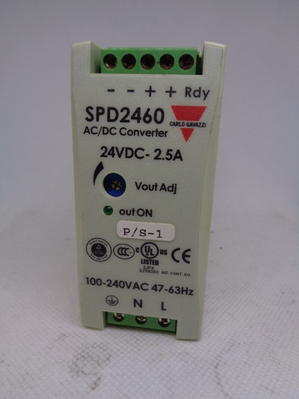 Carlo Gavazzi SPD24601 AC/DC Converter, 24VDC-2.5A, 100-240VAC, 47-63Hz, 60W