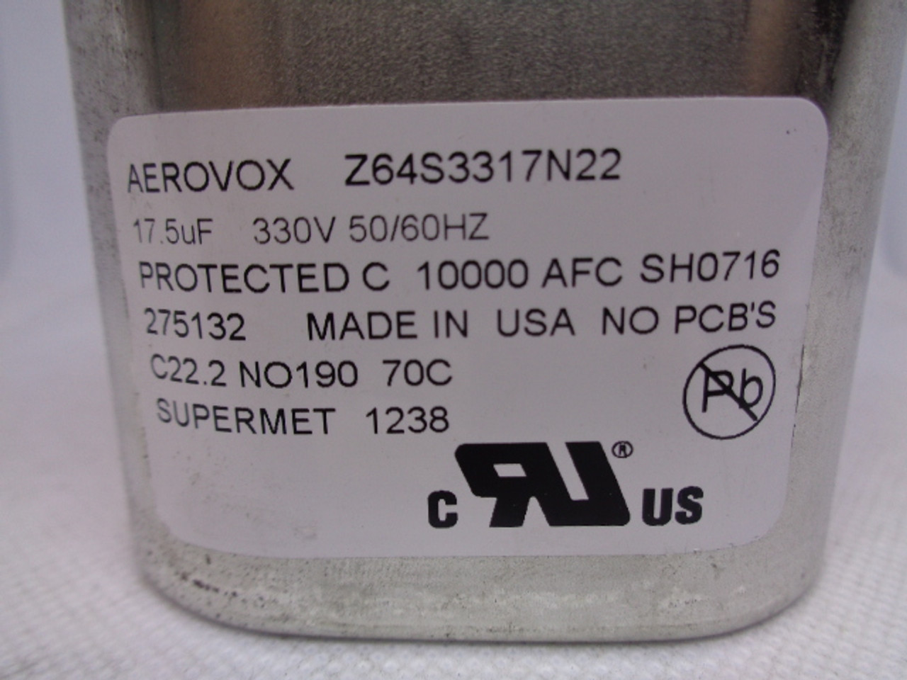 Aerovox Z64S3317N22 Capacitor, 17.5uF, 330V, 50/60Hz