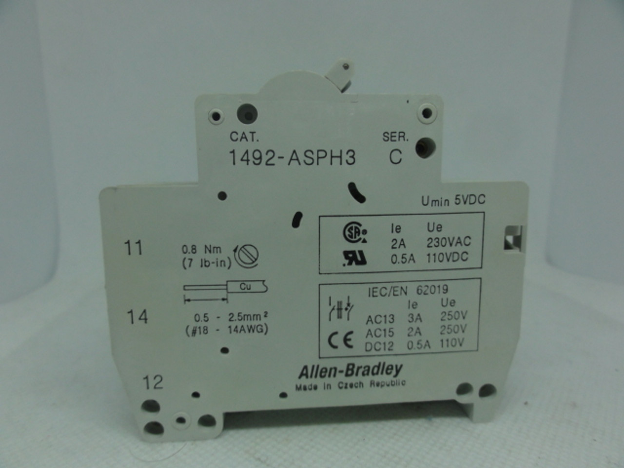 (3) Allen Bradley 1492-SP1C040 Ser. C, 1A Circuit Breakers w/ 1492-ASPH3