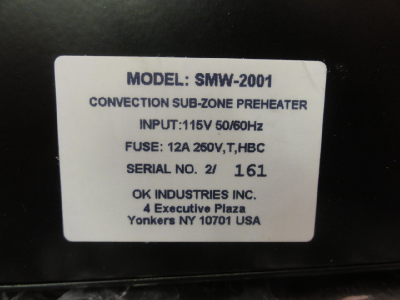 OK Industries SMW-2001 Convection Sub-Zone Preheater 115V, 50/60Hz