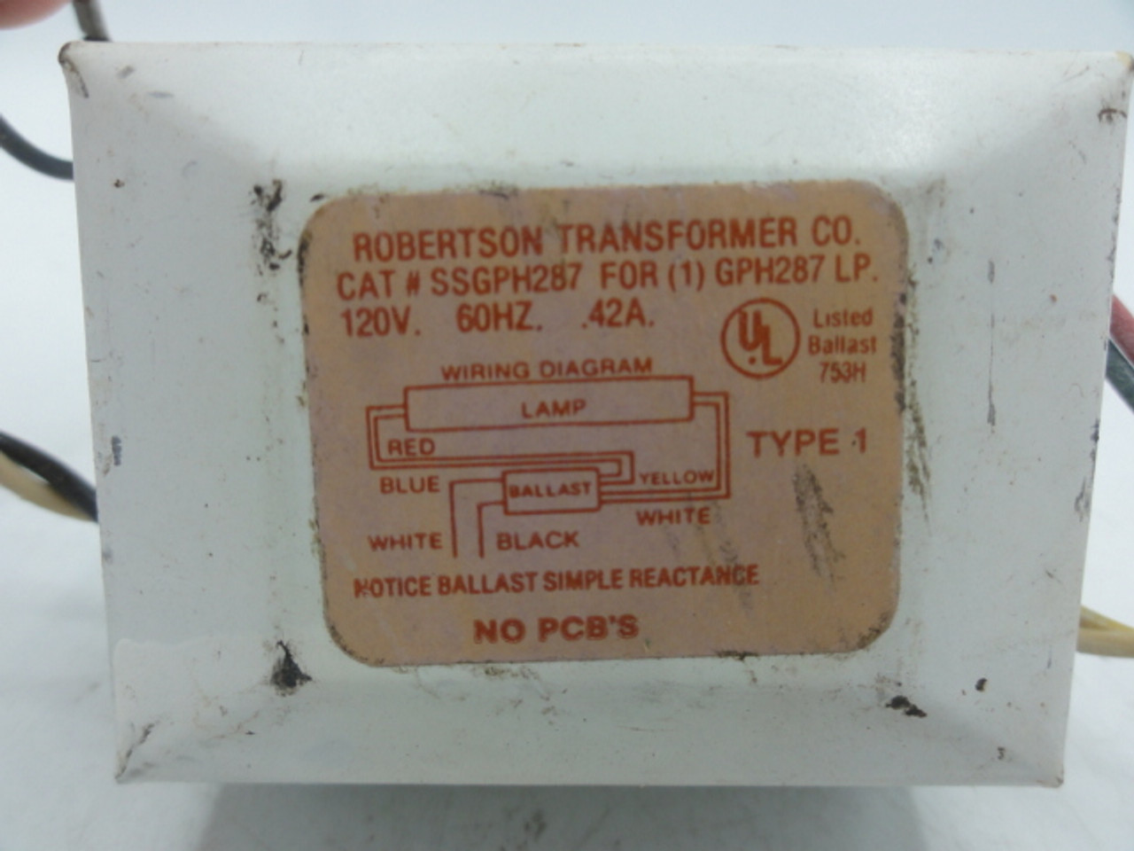 Robertson Transformer SSGPH287 for GPH287 Simple Reactance Ballast