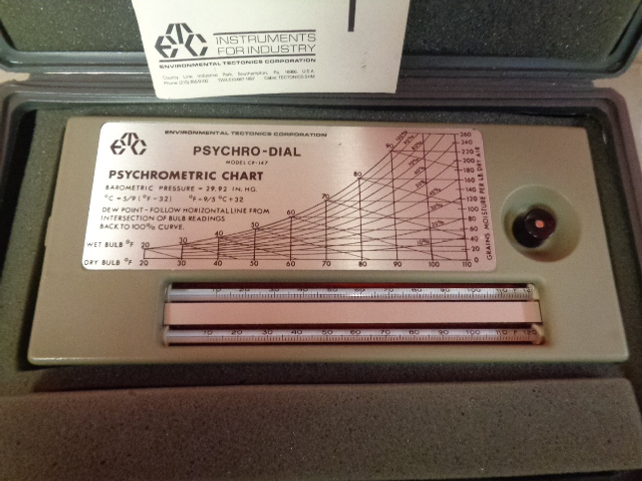 Environmental Tectonics Corp. CP-147 Psychro-Dial Psychrometric Chart