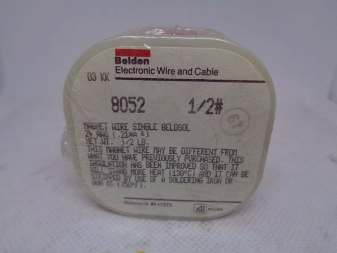 Belden 8052 Magnet Wire Single Beldsol, 1/2 LB., 24AWG (.21mm2) - New