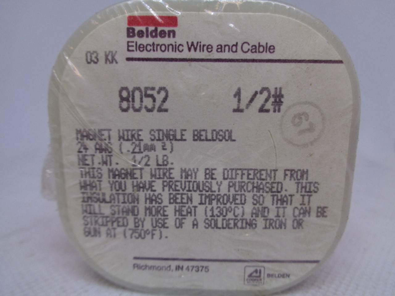 Belden 8052 Magnet Wire Single Beldsol, 1/2 LB., 24AWG (.21mm2) - New