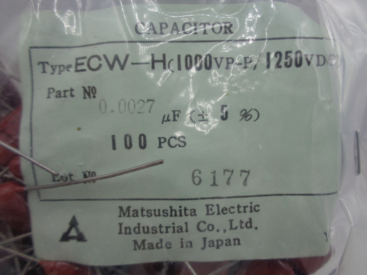 (100) Matsushita Electric ECW-H10H272JR Capacitors 1250 VDC