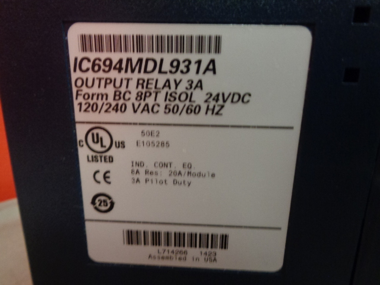 GE IC694MDL931A Output Relay, 3A, Form BC 8PT ISOL 24VDC, 120/240VAC 50/60Hz