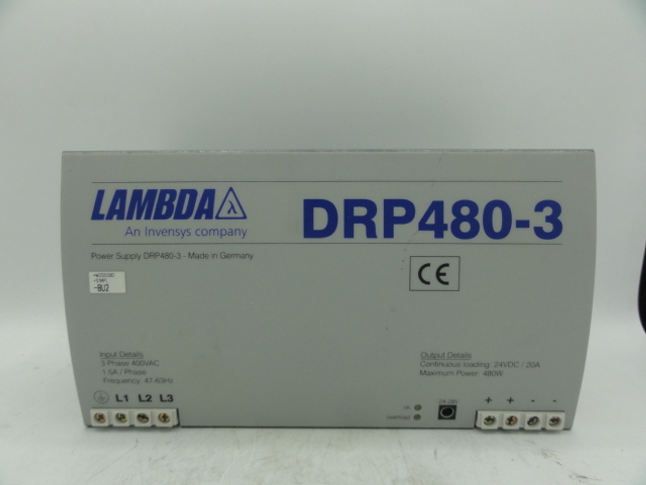 Lambda DPR480-3 3 Phase Power Supply, 400 VAC, 47-63 Hz