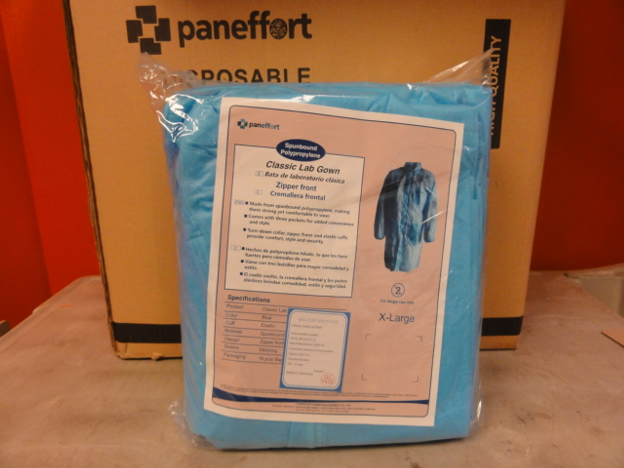 Case/ Paneffort Disposable SPUNBOUND PP SPLG-ZFTC-1X Classic Lab Gown (100 Pieces)