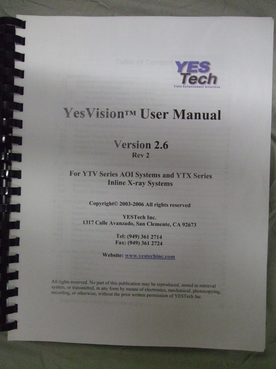 YES Tech B2 AOI YTX Series, Version 2.6, Rev. 2