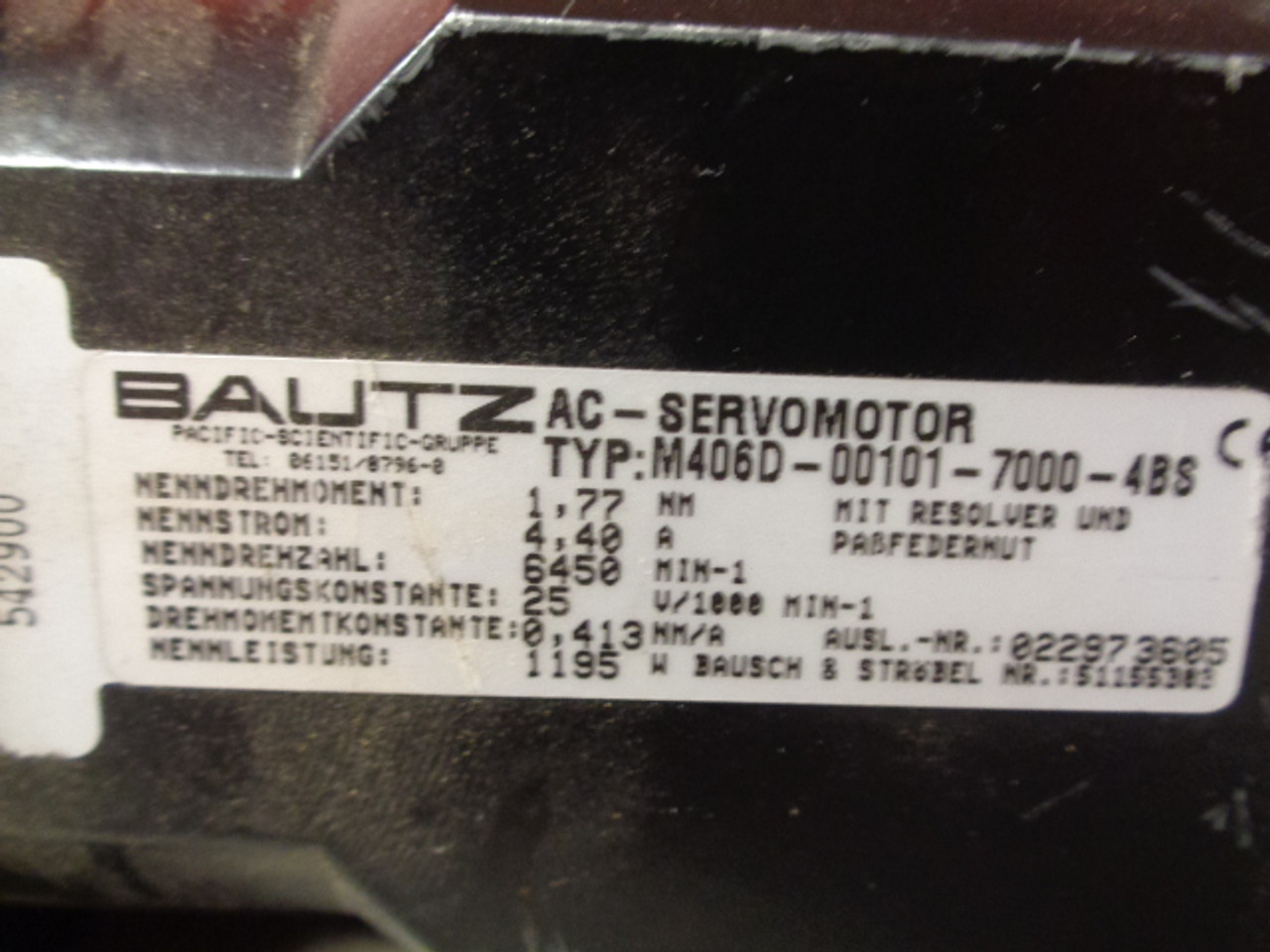 Bautz Type: M406D-00101-7000-4BS AC Servomotor