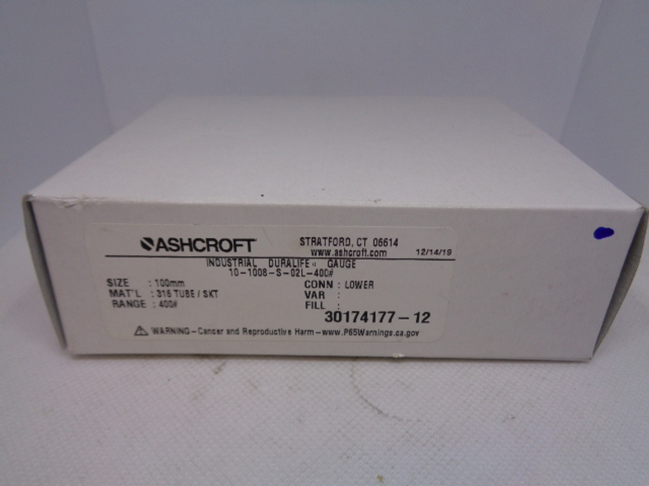 Ashcroft 10-1008-S-02L-400# Industrial Duralife Gauge, 100mm