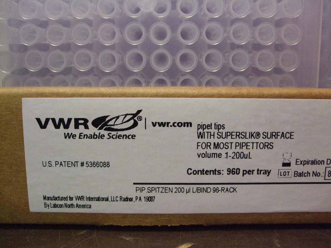 (6) VWR Cat. No. 53503-288 Pipette Tips, Volume 1-200uL