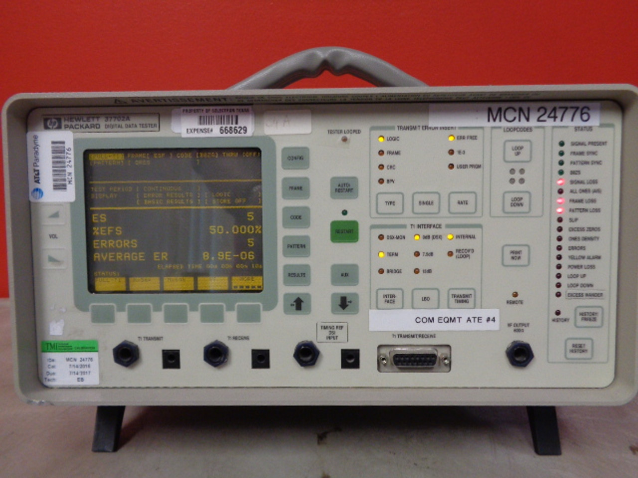 Hewlett Packard 37702A Digital Data Tester w/ opt: 001 H02